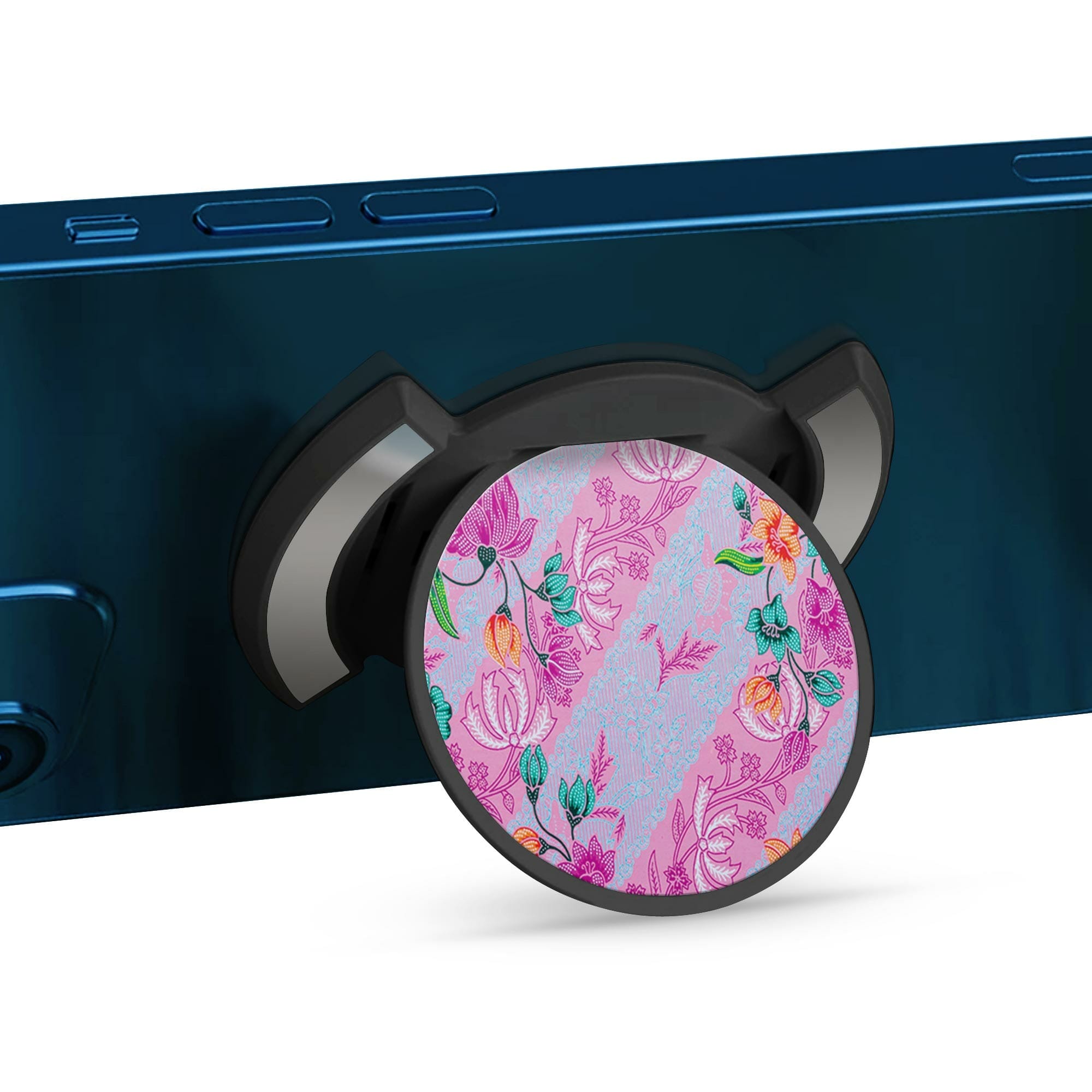 Telefonhållare, Blommig Canvas - Svart