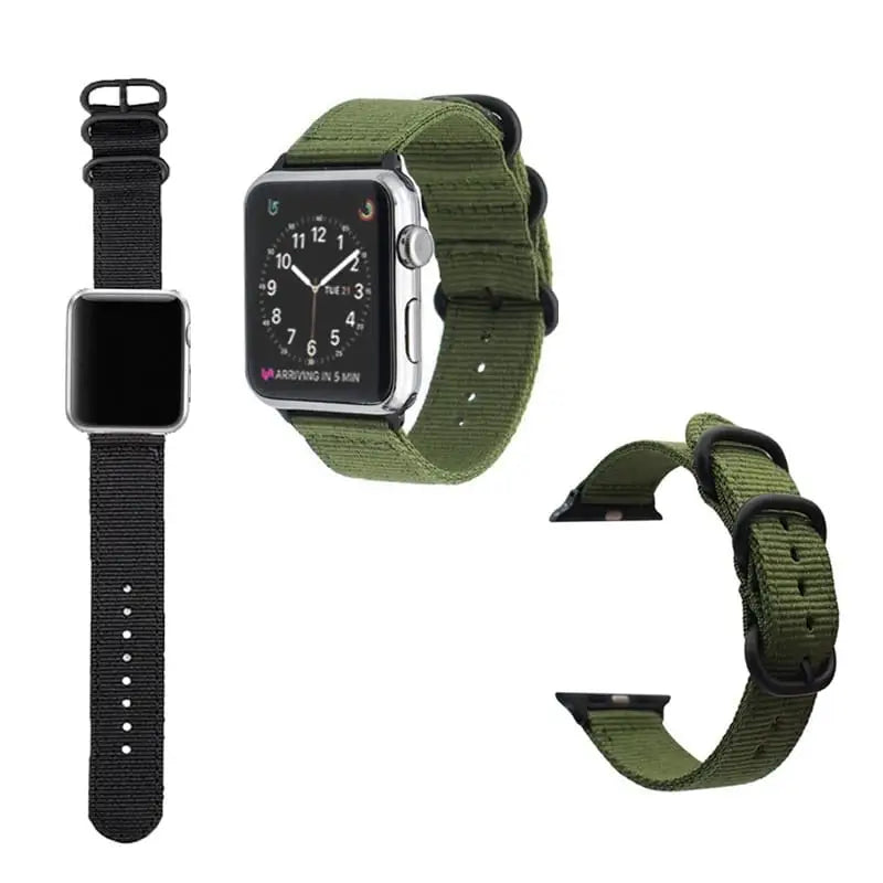 Apple Watch 42 / 44 / 45 mm Nato-ranneke - Musta/Harmaa