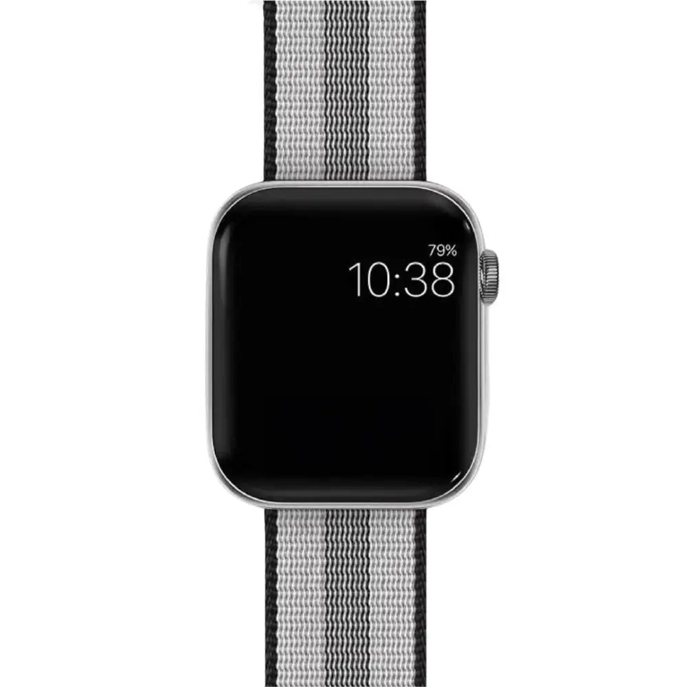 Apple Watch 42 / 44 / 45 mm Nylon ranneke - Musta/Harmaa