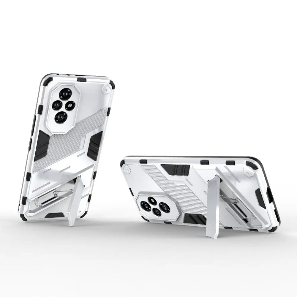 Valkoinen Honor 200 Armor Suojakotelo, geometrinen muotoilu ja sisäänrakennettu tuki