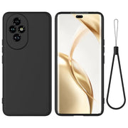 Mustan Honor 200 silikonisuojan täydellisesti puhelimen quad-kameralle ja rannetukelle