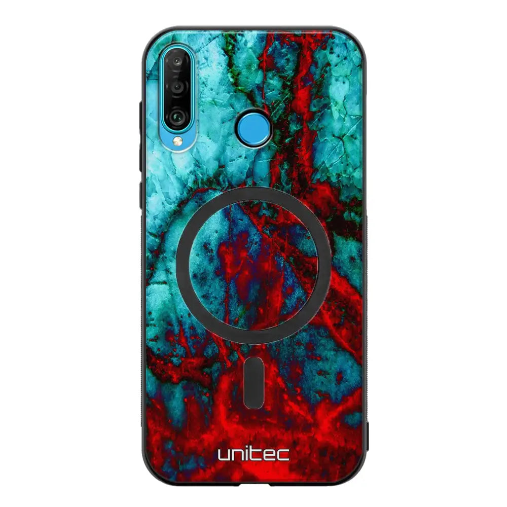 Huawei P30 Lite marmori suojakuoret - Blue Red Marble