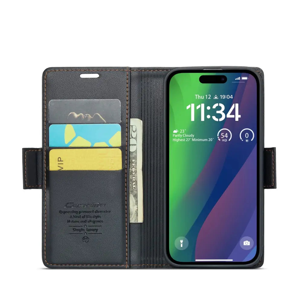 iPhone 15 Plus Lompakko suojakotelo RFID - Musta - CaseMe
