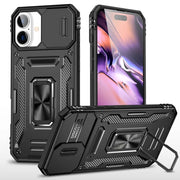 Mustan Black rugged protective case with kickstand for iPhone 16 Armor suojakuori