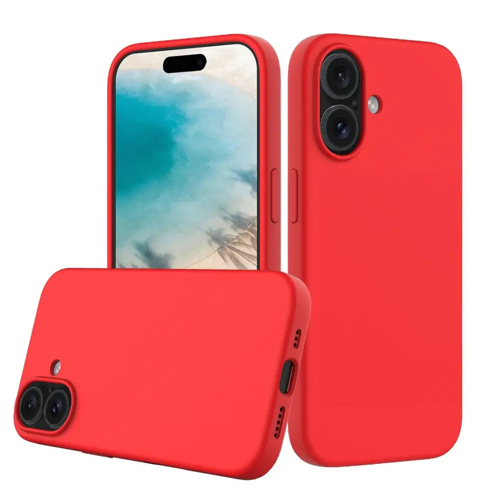 Punainen MagSafe suojakuori iPhone 16 - suojaa ja kauniit kaksoiskameran aukot