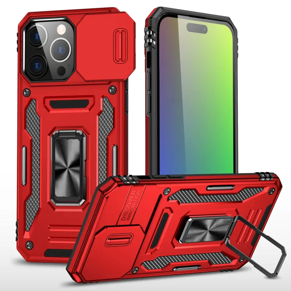 Punainen Red Rugged Pro Armor Suojakuori iPhone 16 Pro, suojaa ja kickstand
