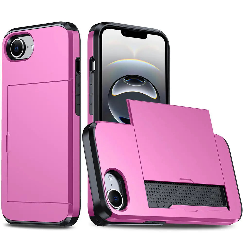 iPhone 16e Armor suojakuori korttikotelolla - Pinkki
