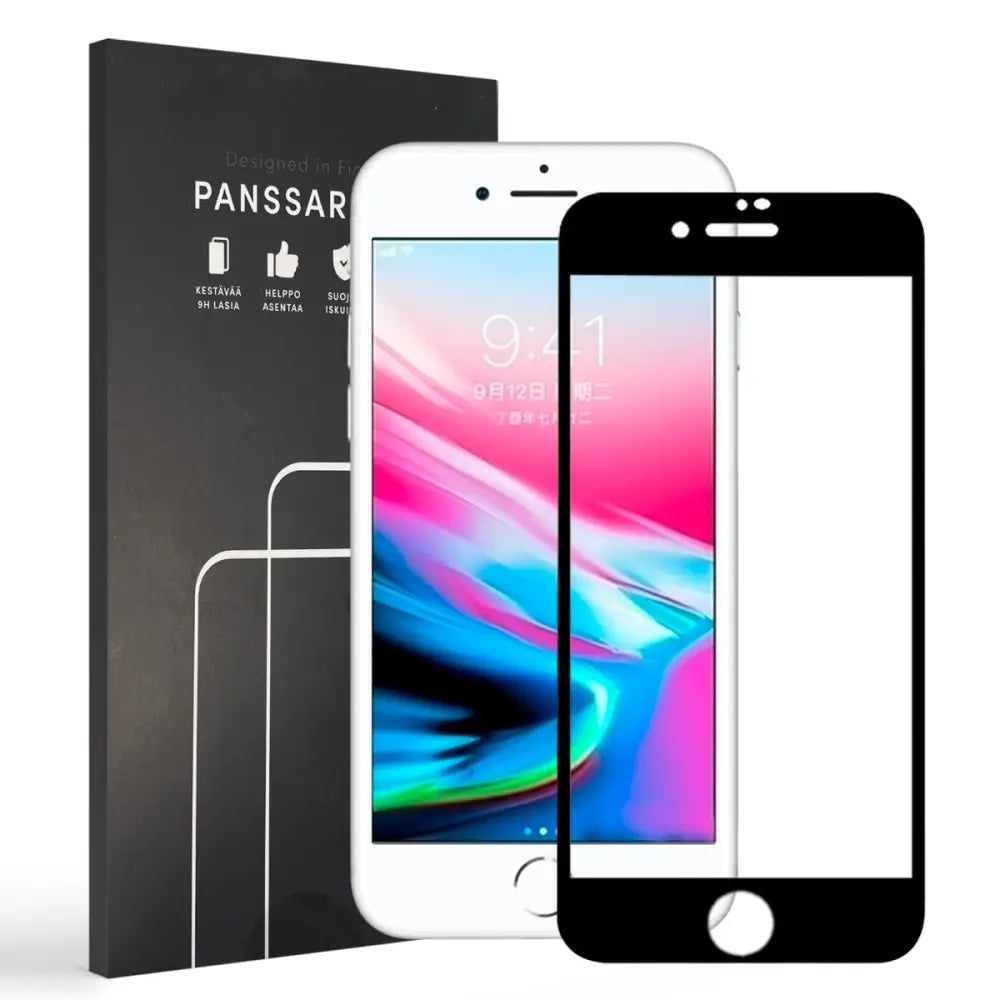 iPhone 7 / iPhone 8 / iPhone SE 2020 / iPhone SE 2022 Panssarilasi Koko näytölle Musta