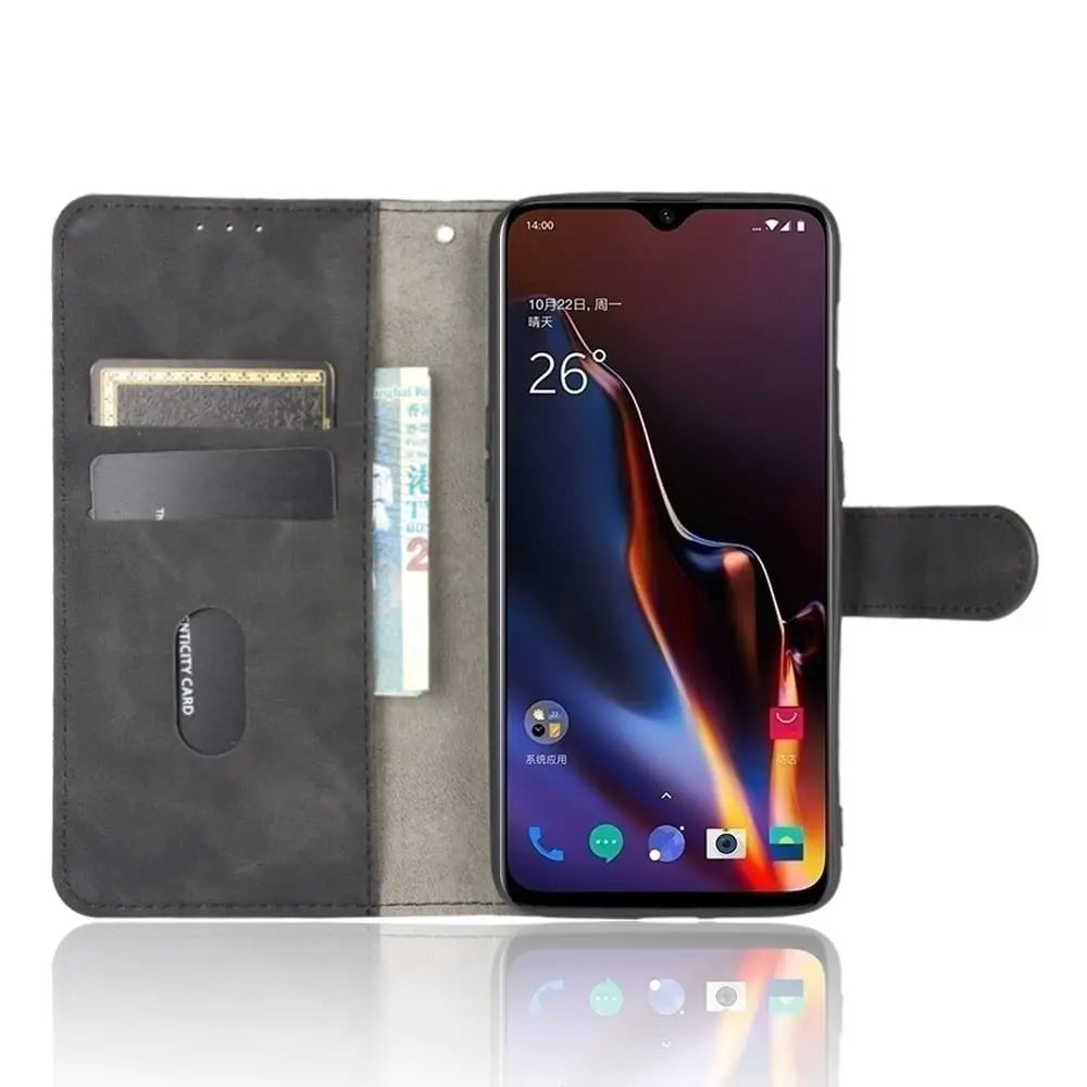 OnePlus 6T Lompakko Suojakotelo Musta - Harmaa