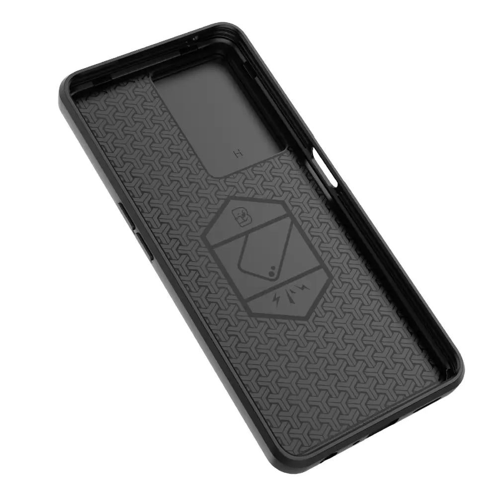 Mustan puhelimen suojakuoren geometrinen kuvio ja logo OnePlus Nord CE 3 Lite Armor