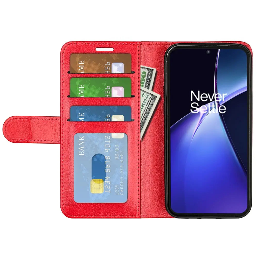 Punainen Lompakko Suojakotelo OnePlus Nord CE 4 Lite älypuhelimelle korttipaikoilla