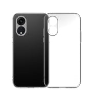 Läpinäkyvä oppo A18/A38 silikonisuoja, etu- ja takanäkymät, dual-kameraleikkaukset