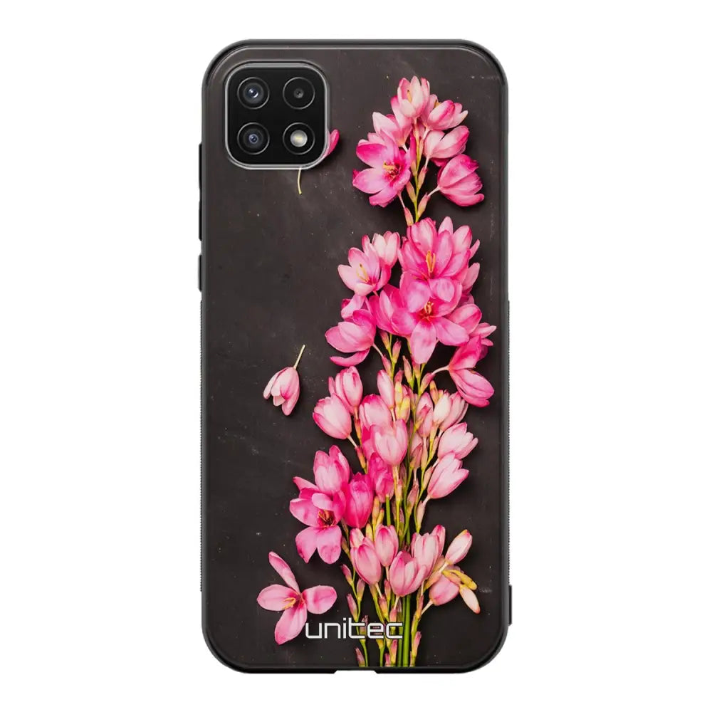 Samsung Galaxy A22 kukka suojakuoret - Pink Flowers - Ei