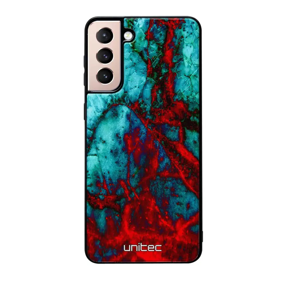 Samsung Galaxy S21 marmori suojakuoret - Blue Red Marble - Ei