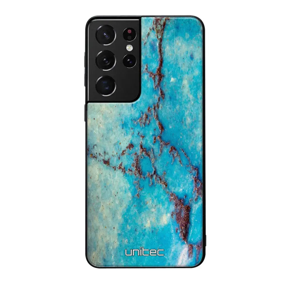 Samsung Galaxy S21 Ultra marmori suojakuoret - Turquoise Marble - Ei