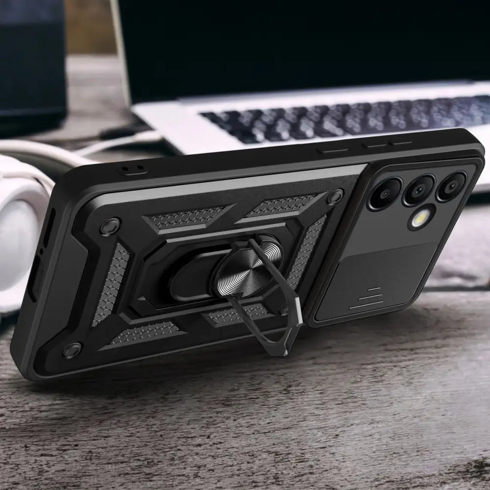 Mustat suojakuoret Samsung Galaxy S24 FE 5G, jossa sormiteippi ja geometrinen kuvio