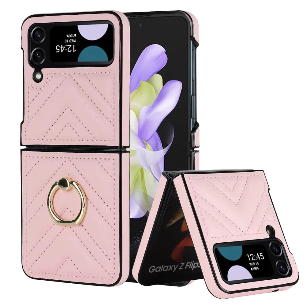 Samsung Galaxy Z Flip 4 Suojakuori nahkakuviolla - Pinkki