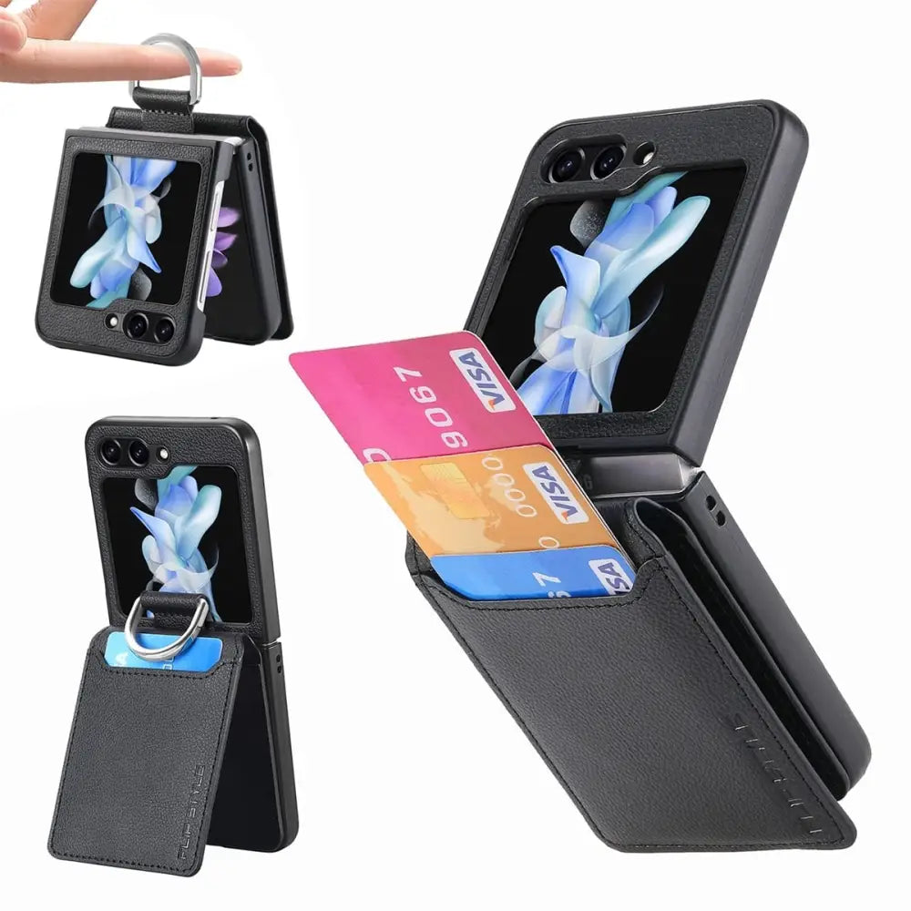 Samsung Galaxy Z Flip 5 Lompakkokotelo Sormuksella - Musta