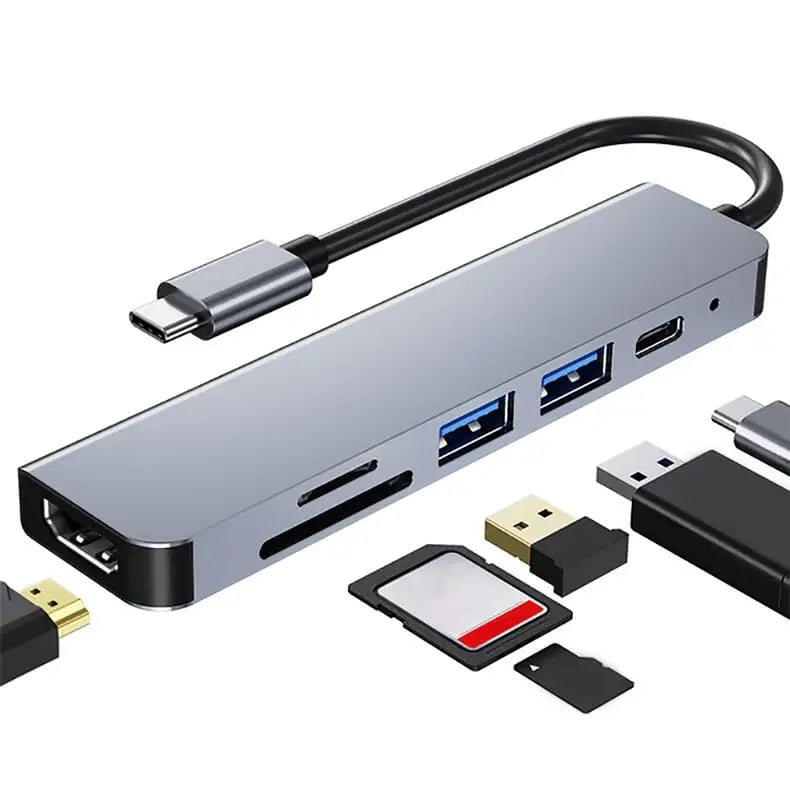 USB-C - 4K Multiport adapteri + muistikortin lukija - harmaa