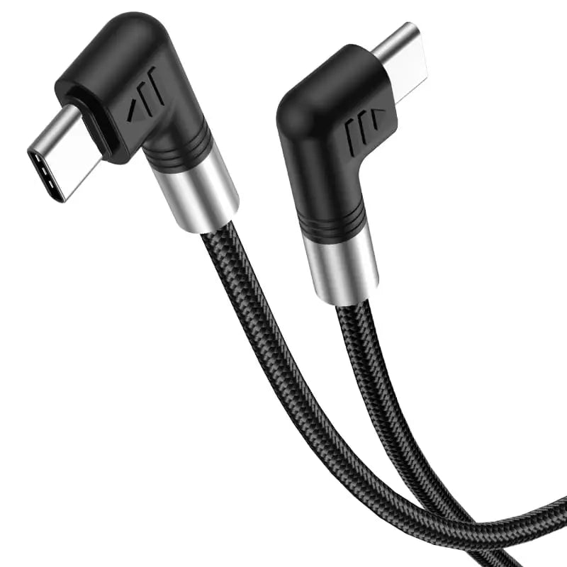 100W USB-C 90° - USB-C 90° Punottu kaapeli 2m - Musta