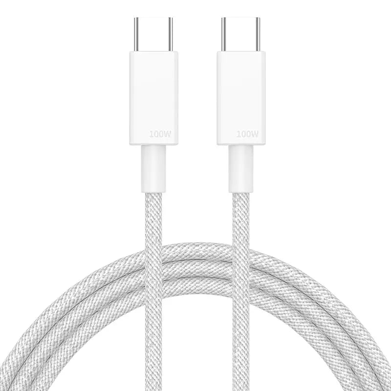 100W USB-C - USB-C Punottu kaapeli 3m - Valkoinen