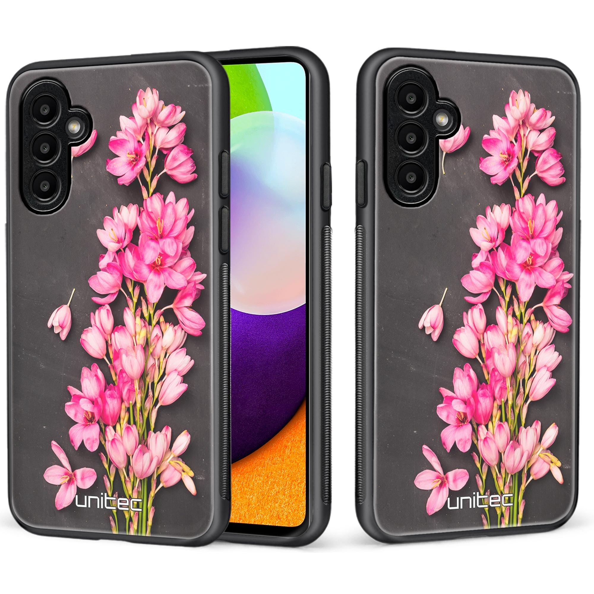 Puhelimen Suojakuori - Pink Flowers on Carbon Grey Background