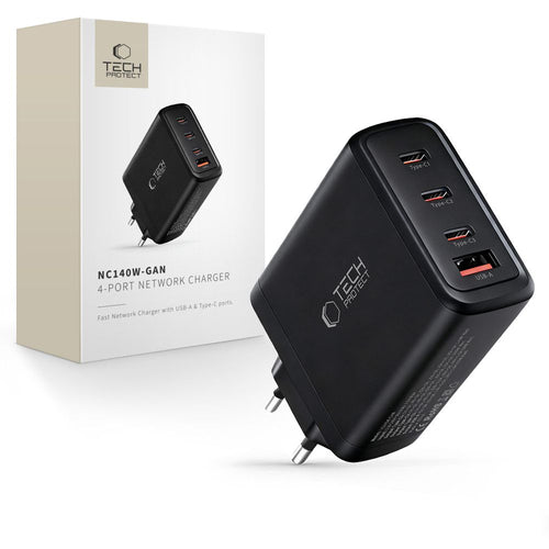Tech-Protect Tietokoneen / Puhelimen laturi 140W 3x USB-C  + USB-A - Musta