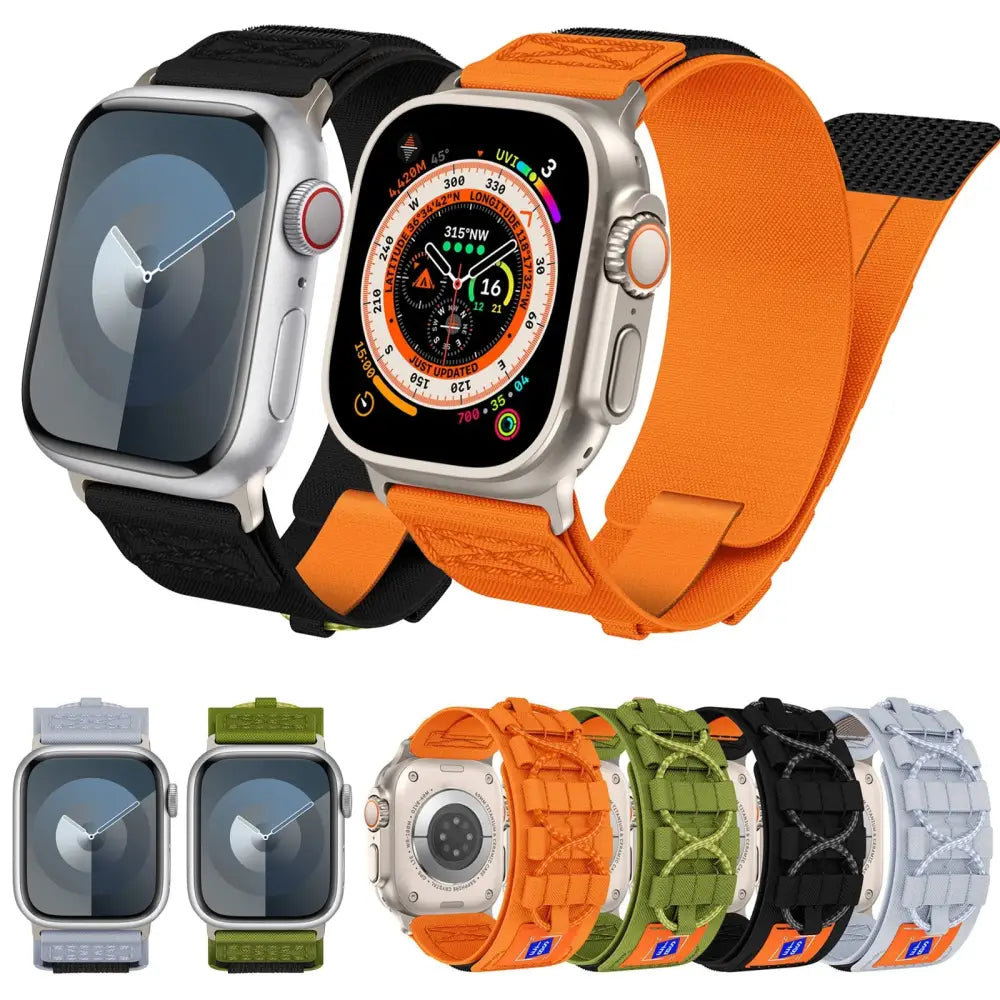 Apple Watch 42/44/45/49 mm Outdoor Nailonranneke - Musta