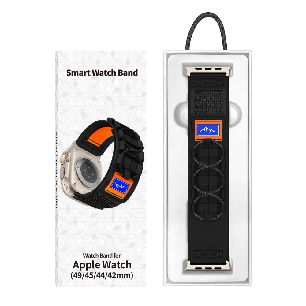 Apple Watch 42/44/45/49 mm Outdoor Nailonranneke - Musta