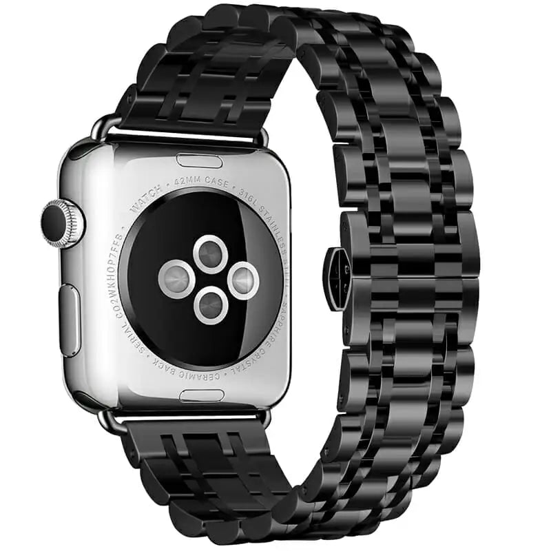 Apple Watch 42 / 44 / 45 mm Metalliranneke - Musta/Musta