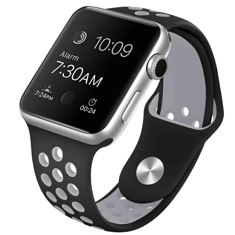 Apple Watch 42 / 44 / 45 mm Urheiluranneke - M/L - Musta/Harmaa