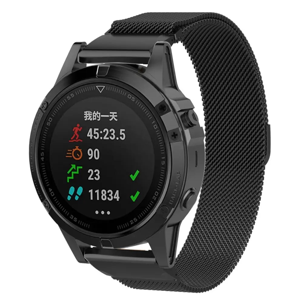 Mustan Garmin QuickFit Magneettinen teräsranneke 22mm älykelloon, digitaalinen näyttö