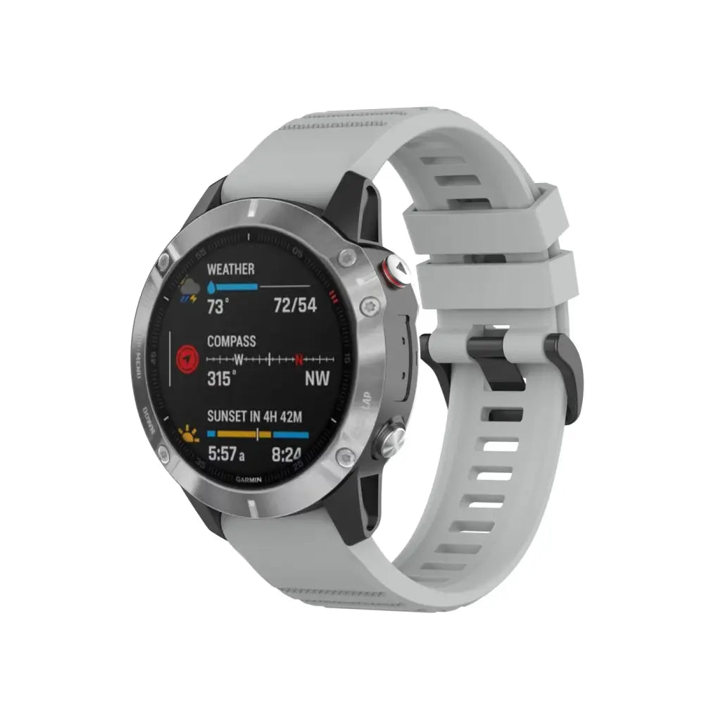 Harmaa älykello digitaalinäytöllä ja silikonirannekkeella, täydellinen Garmin Fenix käytettäväksi