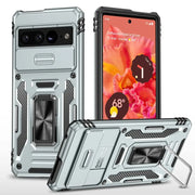 Rugged Google Pixel 9 Pro XL Armor Suojakotelo Harmaa with kickstand and silver finish