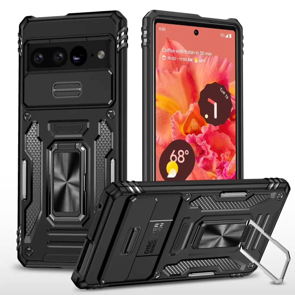 Kestävä suojakotelo Google Pixel 9 Pro XL Armor, jossa on tukeva jalusta
