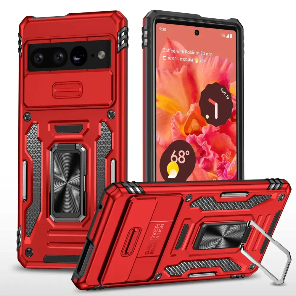 Punainen Google Pixel 9 Pro XL Armor Suojakotelo, kestävä ja kickstandilla