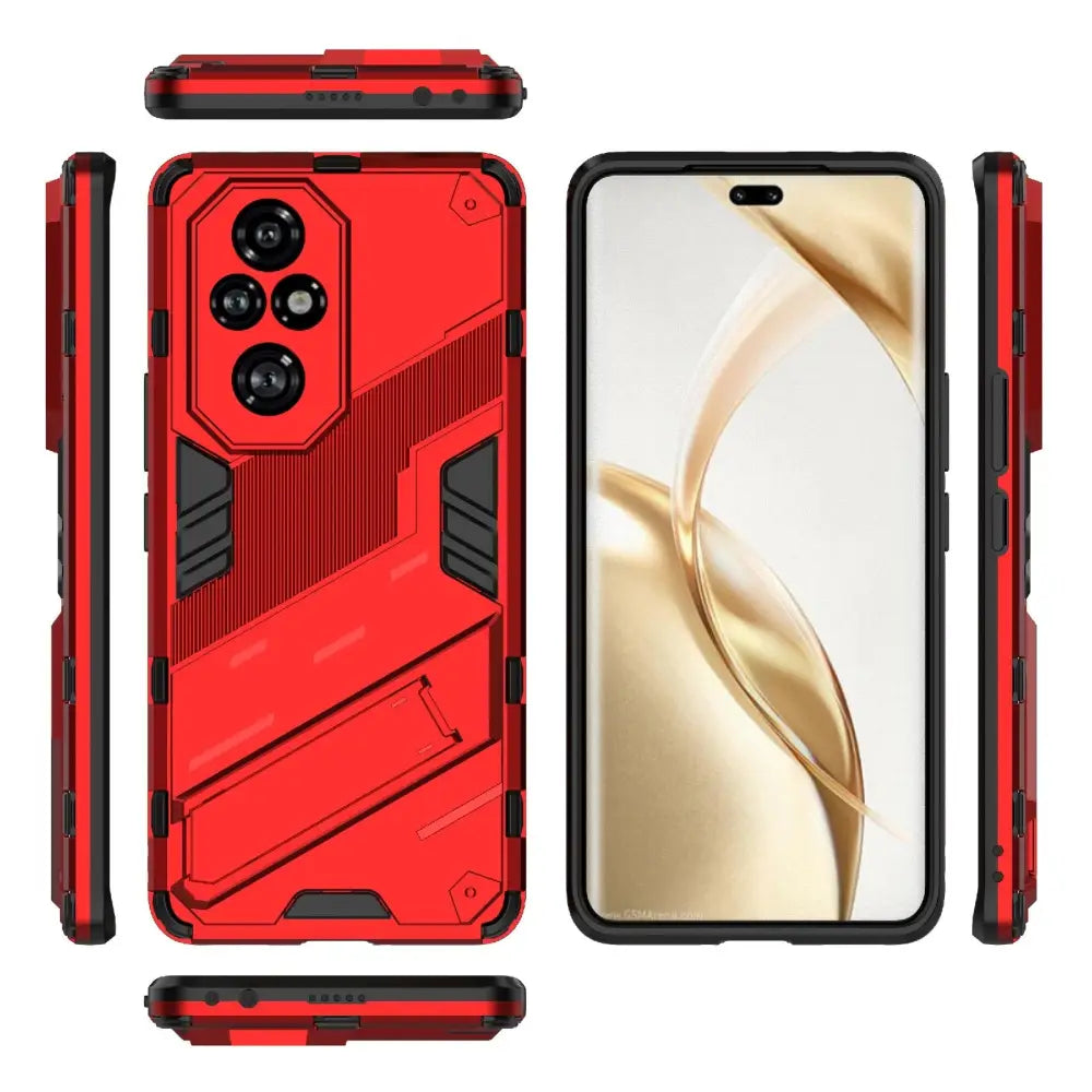 Punainen Pro Armor Suojakotelo geometrisella designilla ja kickstandilla