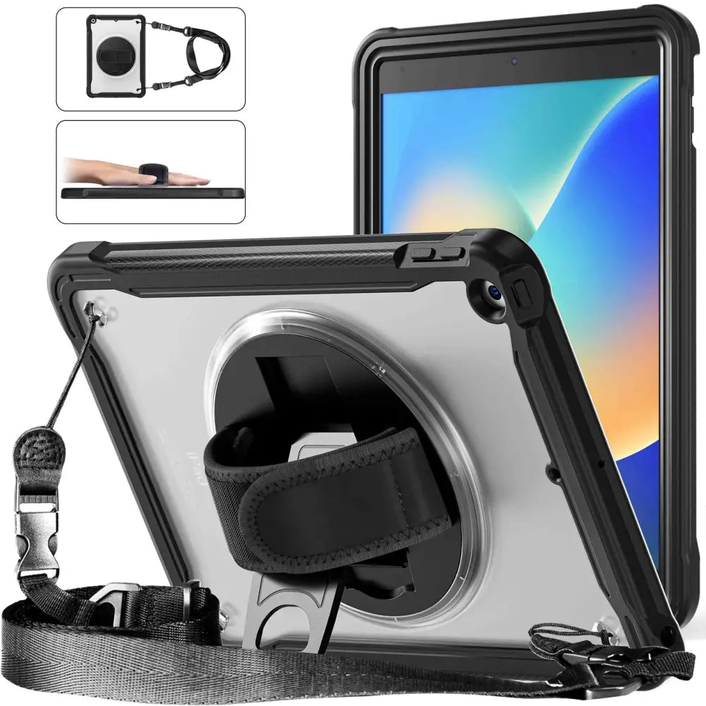 iPad 10.2 (2021/2020/2019) Armor Suojakotelo Kantohihnalla - Musta