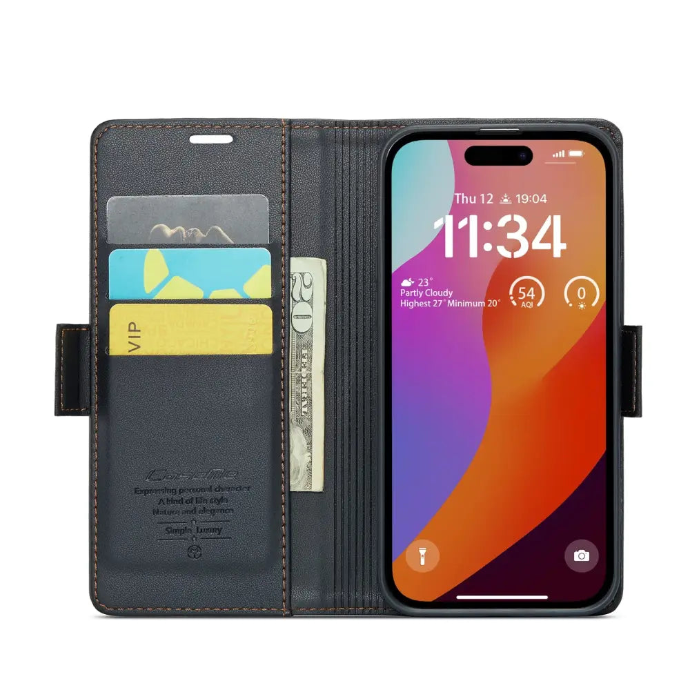 iPhone 15 Pro Lompakko suojakotelo RFID - Musta - CaseMe