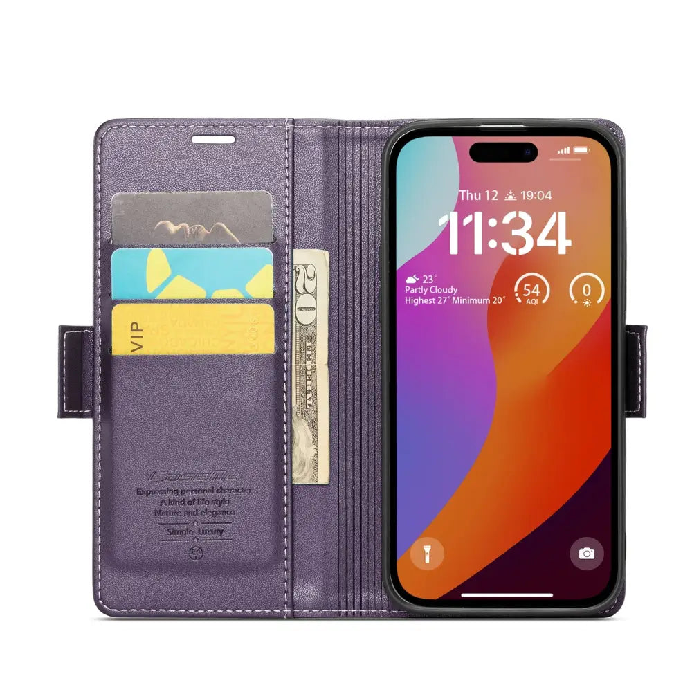iPhone 15 Pro Lompakko suojakotelo RFID - Violetti - CaseMe