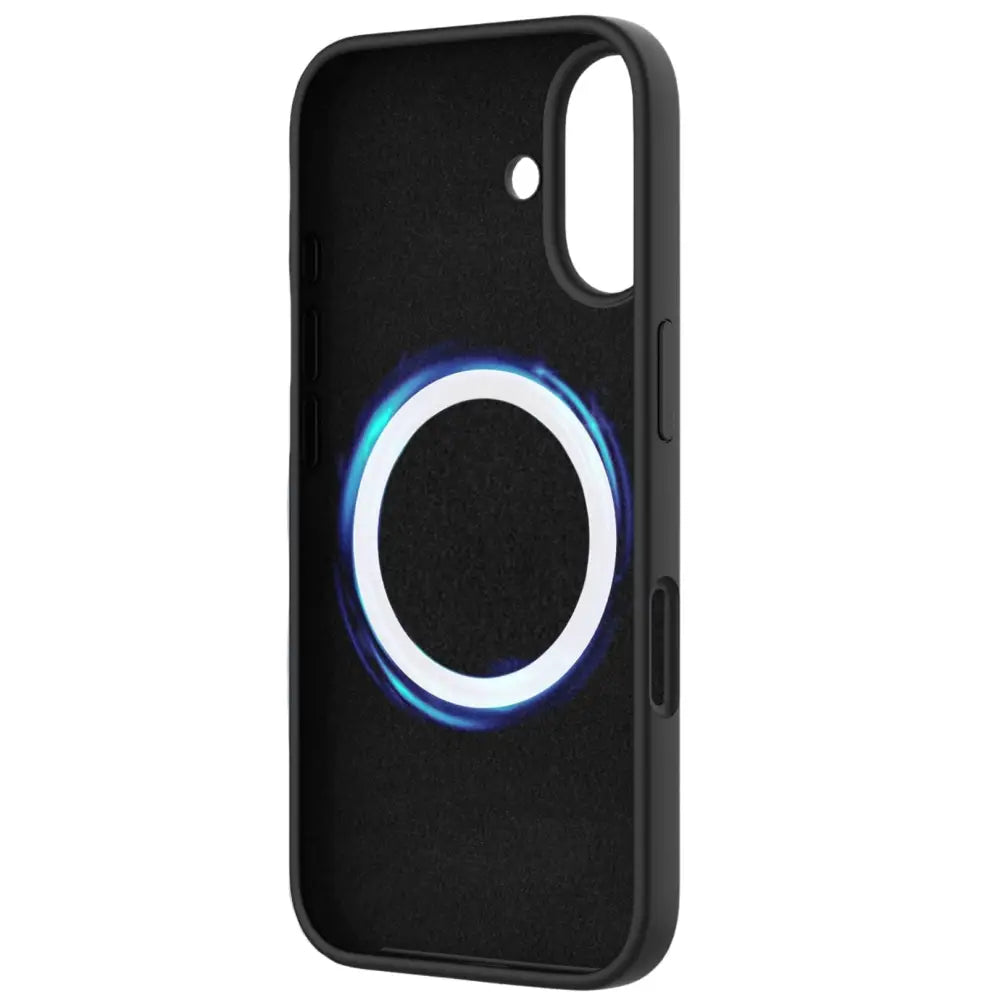 Mustan iPhone 16 MagSafe Suojakuoren hehkuva pyöreä latausringin kuva