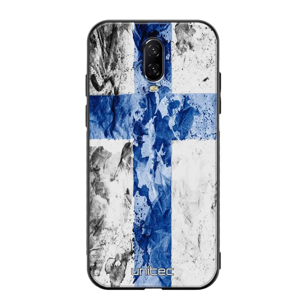 OnePlus 6T suojakuoret - Painted Finnish Flag - Ei