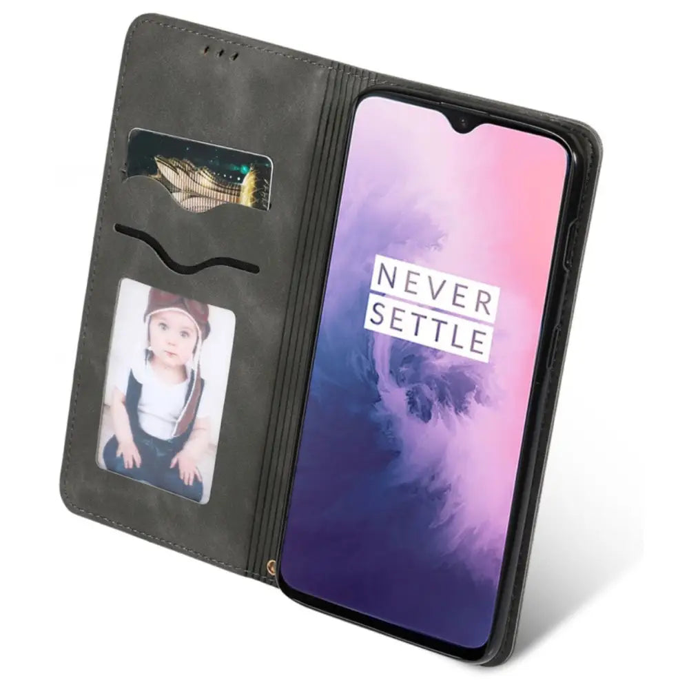 OnePlus 7 Unitec Lompakko Suojakotelo Musta-harmaa