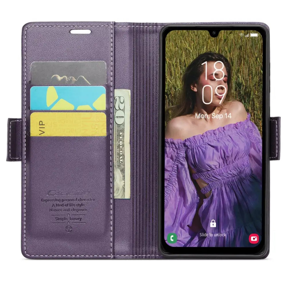 Samsung Galaxy A35 Lompakko suojakotelo RFID - Violetti - CaseMe
