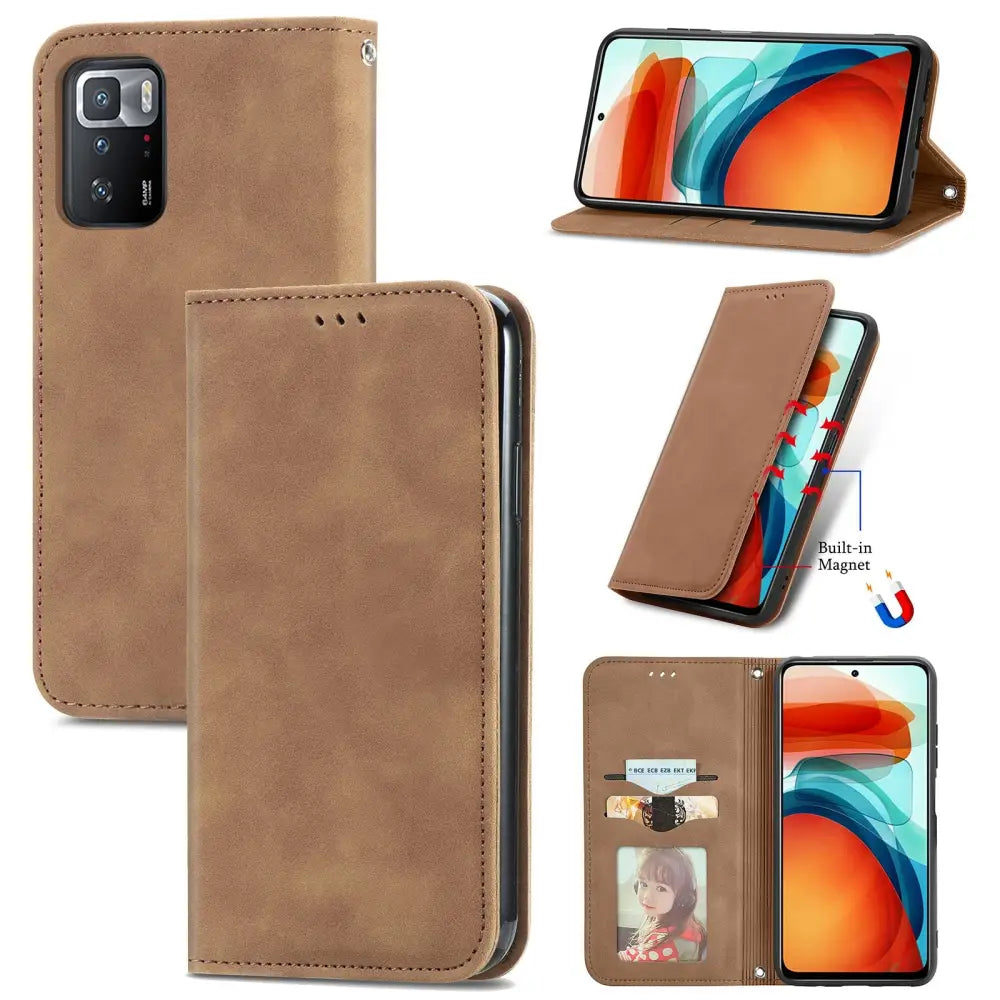 Xiaomi Redmi Note 10 5G Unitec Lompakko Suojakotelo Ruskea